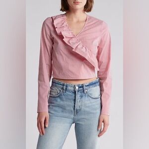 Freshman
Asymmetric Ruffle Cotton long sleeve Top Pink Juniors Size Large